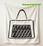 Fendi FF Monogram Handbag Print Flannel Sofa Throw Blanket Luxury Designer IMG_9332